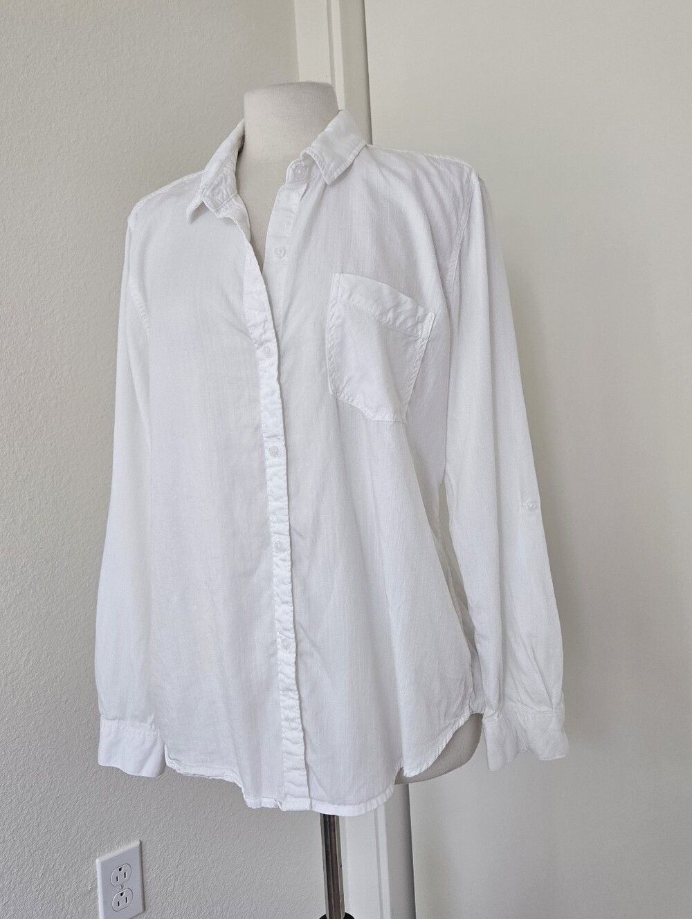 Terra & Sky White Shirt Womens Large  12-14 Button Front Long Sleeves Lyocell - Picture 2 of 14